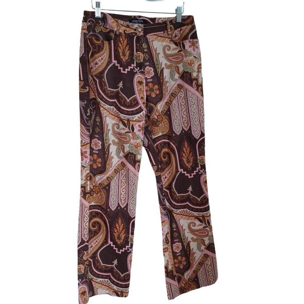 Etcetera Paisley Print Pants Mod Bootcut‎ Cotton Womens size 8